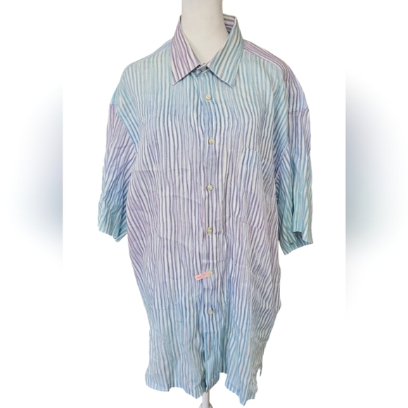 ST. CROIX Striped Linen/cotton pastel short sleeve button up shirt. Size XXL - Picture 1 of 9